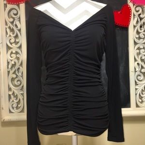 Sexy GUESS Ruched Long Sleeve Top w/ Back Zipper